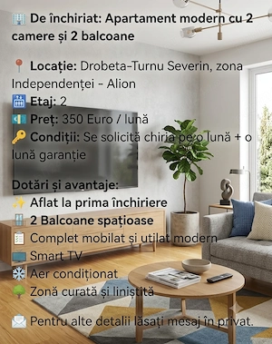 Apartament 2camere DE ÎNCHIRIAT, ET. 2, ZONA Independentei - Alion
