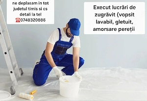 Execut lucrări de zugrăvit (vopsit lavabil, gletuit, amorsare și reparaţii pereţi) 