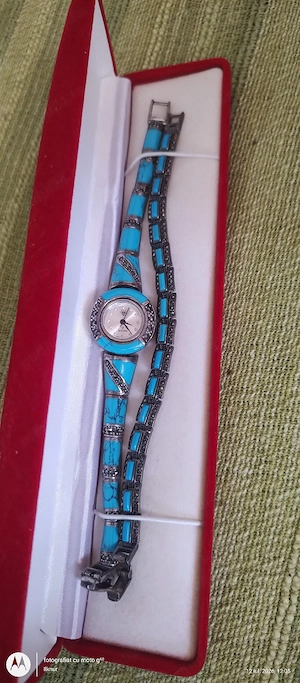 Vând set Ceas argint+brățara cu turcoaze și marcasite