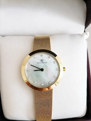 Ceas dama Accurist London 8127 Gold Mesh | Sidef Natural | Cristale | Nou | Cutie Originala