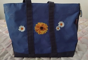 Geanta bleu de plaja, din material rezistent