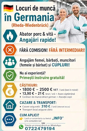 GERMANIA - Abator porc & vită - Fără experiență  ! 