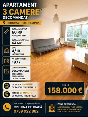Tineretului 10 Minute Metrou | Apartament 3 camere | Mobilat si Utilat