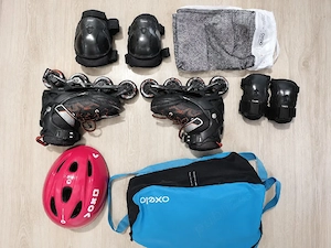 Role copii Oxelo 35 38 + cască + protecții + husă   set complet