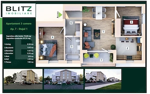 Apartament 3 camere, bloc tip vila P + 2, Sanpetru