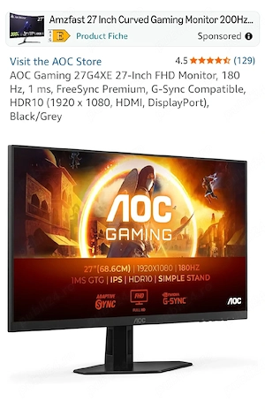 Monitor Gaming AOC 27G4XE 27"   180Hz IPS, 1ms, FreeSync Premium, G-Sync Compatible