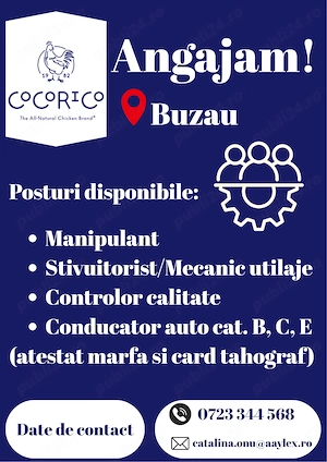 Angajam personal la punctul de lucru din Buzau!