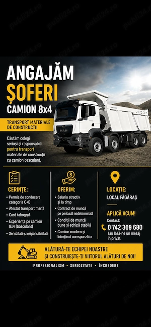 Angajez șofer 8x4 local Făgăraș 