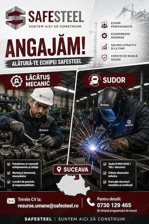 SafeSteel angajează Lăcătuș Mecanic și Sudor!