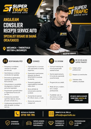 Consilier Recepție ServiceAuto Specialist Dosare de Daună (RCA CASCO) Mecanica Tineretului sector 4 