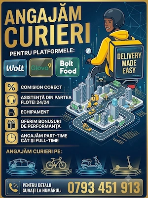 Angajare curieri Bolt Glovo Wolt Food 