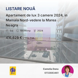Apartament de lux 3 camere 2024, in Mamaia Nord-vedere la Marea Neagra