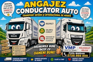 Angajez conducător auto C+E  transport international de marfa, ansamblu tractor + semiremorca prelat
