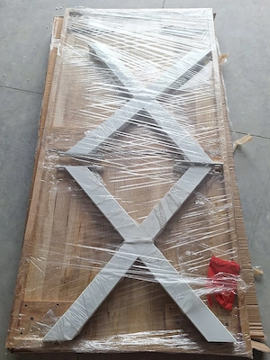 Set masă dining   birou stil industrial   Blat lemn masiv și picioare metalice X   Nou
