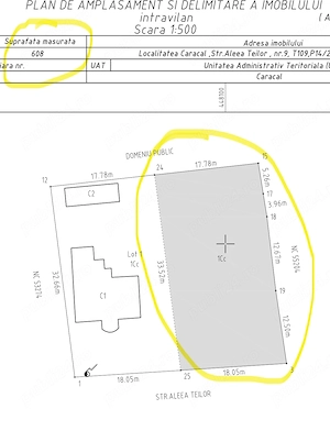 Teren casa 608m,  deschidere 18m, zona Aleea Teilor, Caracal
