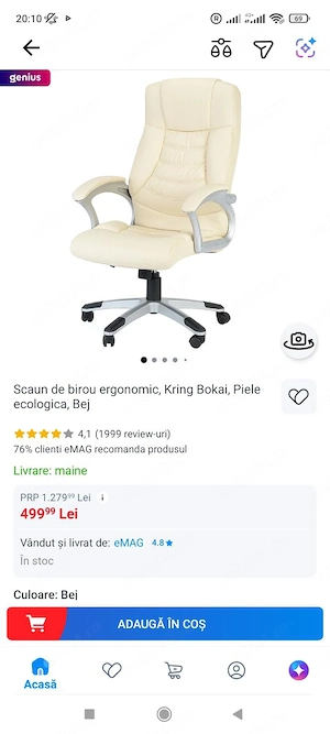Vand 2 scaune ergonomice Kring Bokai bej, din piele, pentru birou