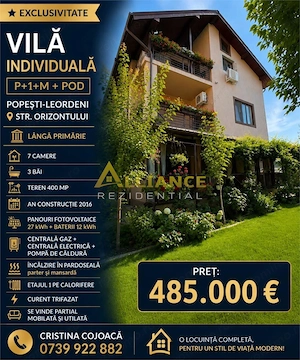 Vila Individuala 7 camere Popesti Leordeni 400 mp teren 240 MPU
