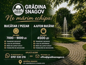 Gradina Snagov angajeaza bucatar, pizzar si ajutor bucatar!
