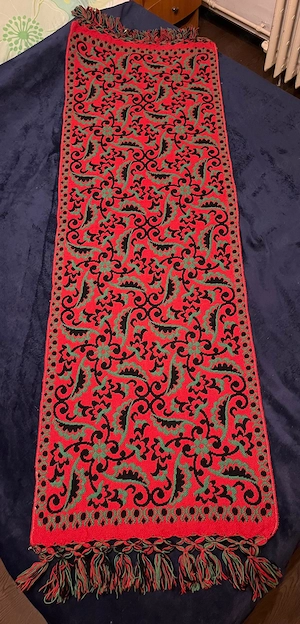 Eșarfă Jacquard reversibilă vintage 100% lână - roșu, negru, verde, popular slav 56 cm x 190 cm