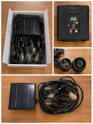 Instalație luminoasă LED solară pentru exterior   20 becuri tip Edison, lumină caldă 