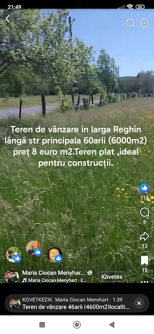 De vânzare teren 60 arii(6000 m2) in localitatea Gl j rie jud. Mures