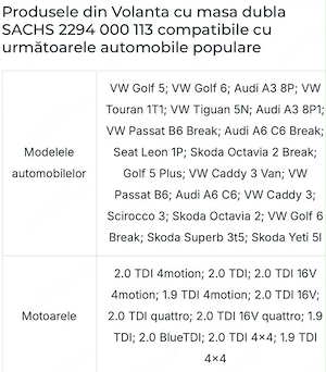 (NOU) – Kit Ambreiaj + Volantă cu Masă Dublă (SACHS) | 2.0 TDI Diesel | (GRUPUL VAG). - imagine 2