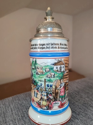Halbă originală RASTAL GmbH & Co. 1976, capac Zinc decorat in relief