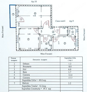 Apartament 2 camere, decomandat, 52 mp, etaj 3, Piața Moldovei - ultracentral, Focșani | Proprietar - imagine 8