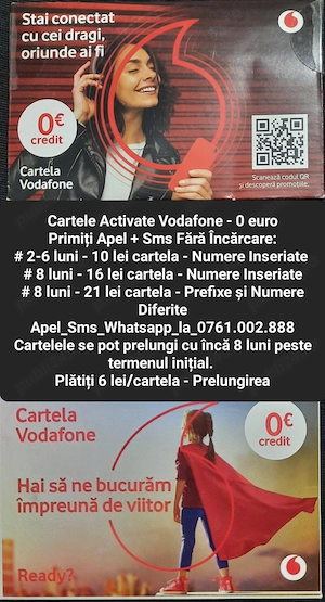 Cartela Activata.Cartele Sim Activate Vodafone_Numere Diferite.Consecutive_Primire Apel+Sms_2-8 luni