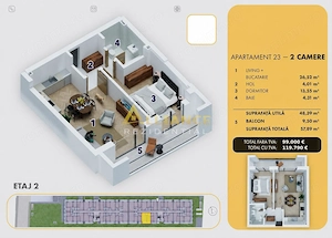 5 MINUTE METROU BERCENI - APARTAMENT 2 CAMERE - 58 mp - 119.790€
