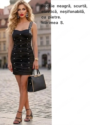 Rochie de ocazie, scurtă, neagră, S, cu pietre