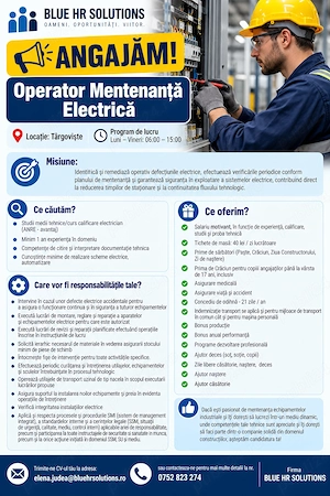 Angajam Operator Mentenanta Electrica- locatia Targoviste