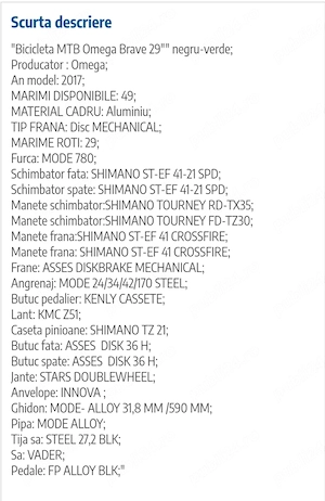 Bicicleta MTB Omega Brave 29