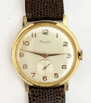 ceas elvetian vintage Donada cu 15 rubine placat cu aur