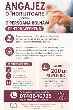 Angajez îngrijitoare pentru weekend
