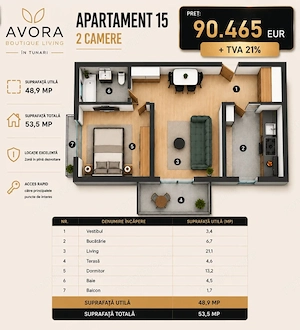 Avora Tunari, apartamente 2 camere,  langa Cosmopolis  - imagine 6