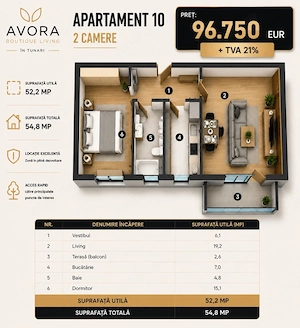 Avora Tunari, apartamente 2 camere,  langa Cosmopolis  - imagine 7