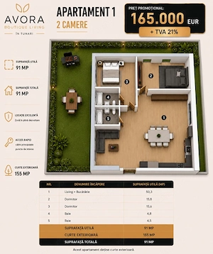 Avora Boutique Tunari - Apartamente 2 si 3 camere cu gradina privata  - imagine 7