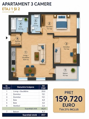 Apartament 3 camere Westside Residence Otopeni, 2 bai, et.1 - imagine 3