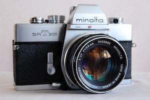 Aparat foto film minolta srt-201 + obiectiv rokkor 1.7 55