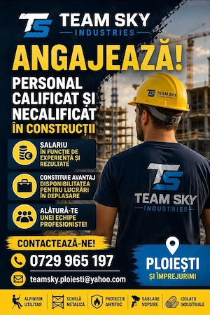 Angajare personal lucrari de izolatii termice si protectii anticorozive
