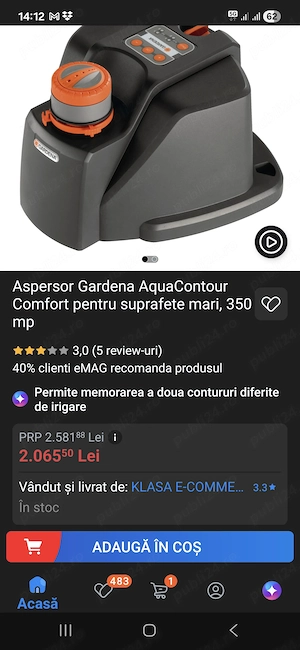 Aspersor Gardena AquaContour Comfort pentru suprafete mari, 350