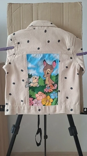 Geacă din denim pentru copii pictată manual cu Bambi