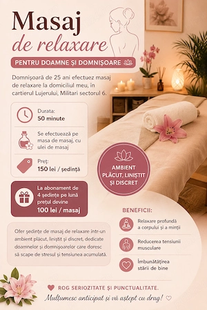 Masaj de relaxare pentru doamne și domnișoare