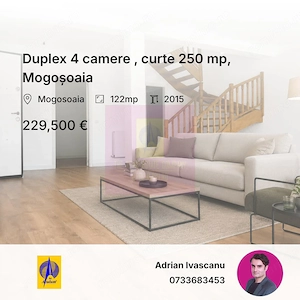 Duplex 4 camere , curte 250 mp,  Mogoșoaia