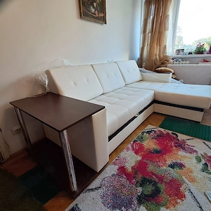Coltar nou extensibil din piele ecologica alba cu lada