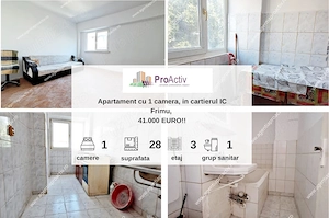 Apartament cu 1 cameră, cartier IC Frimu, etajul 3