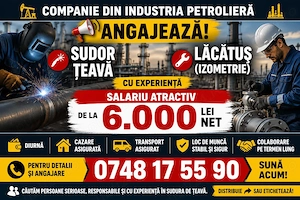 Angajăm SUDOR si LACATUS TEAVA cu experiență