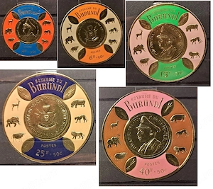 Mărci poștale folie aur Burundi 1965 - Set 5 bucăți rare)