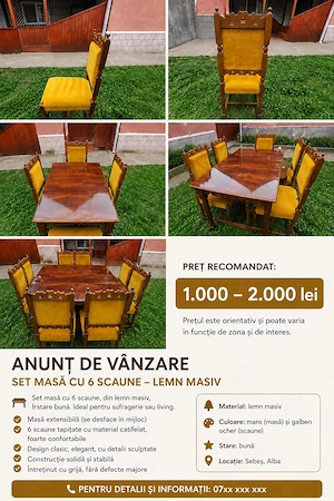 Vand set de masa + 6 scaune din lemn masiv si 4 scaune din lemn masiv + tablouri